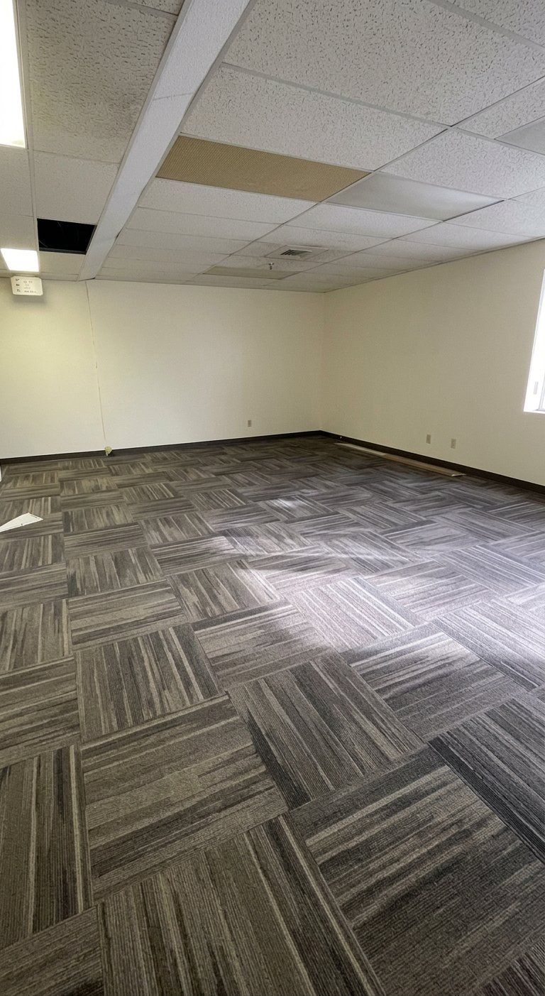 Team Makan office before: carpet tiles and a drop ceiling